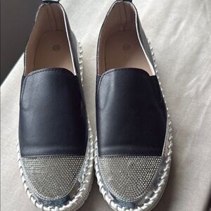 Black and Silver Women's Slip-On Shoes